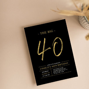 Big Forty Gold & Black 40th Birthday Party Invitation