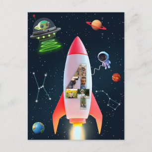 Big Four with Photos 4th Birthday Rocket Space Postcard