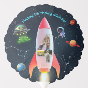 Big Four with Photos Rocket Space 4th Birthday Balloon