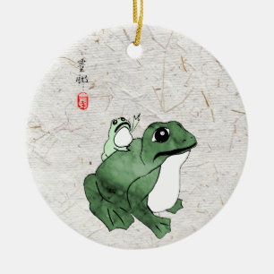 Big Frog Little Japanese Frog Toad 19th Century  Ceramic Ornament
