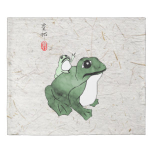 Big Frog Little Japanese Frog Toad 19th Century  Duvet Cover