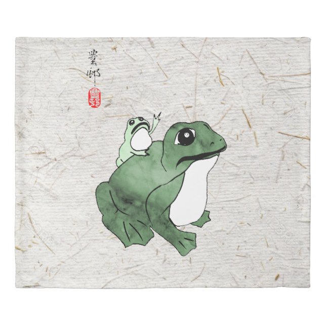 Big Frog Little Japanese Frog Toad 19th Century  Duvet Cover (Front)