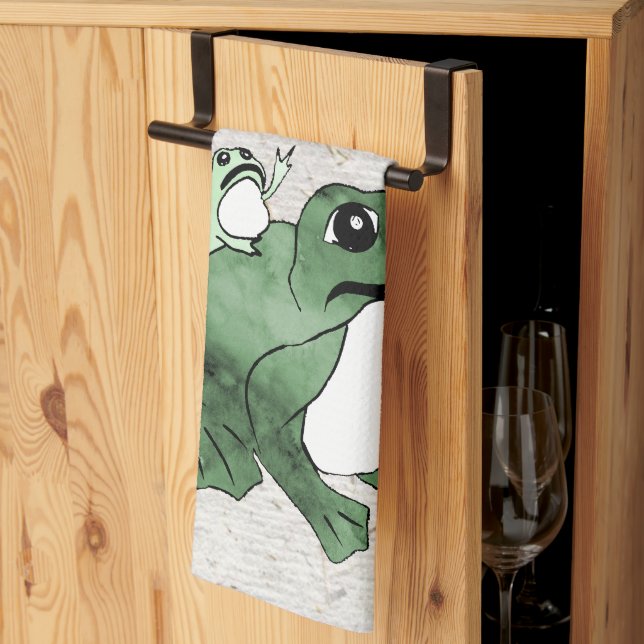Big Frog Little Japanese Frog Toad 19th Century  Kitchen Towel (Thirds Fold)