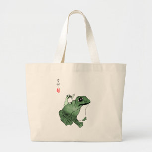 Big Frog Little Japanese Frog Toad 19th Century Large Tote Bag