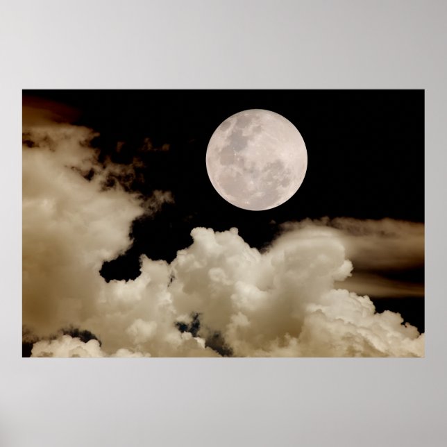 Big Full Moon Passing Behind Clouds Poster (Front)