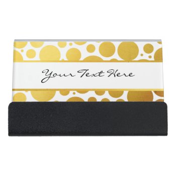Big Funky Gold Polka Dots On White | Personalized Desk Business Card Holder by suchicandi at Zazzle