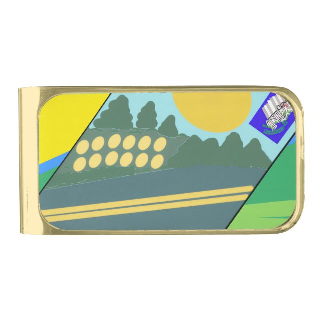 Big Funny Eggs Crossing the Road  Gold Finish Money Clip (Front)