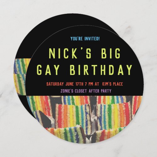 Big Gay Birthday Rainbow Cake Invite