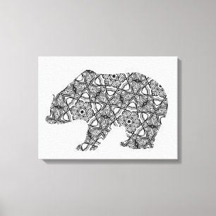 Big Geometric Bear Art Adult Coloring Page Canvas Print