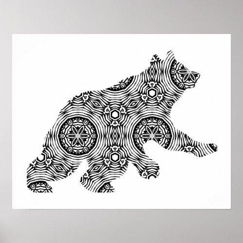 Big Geometric Bear Art Adult Coloring Page Poster
