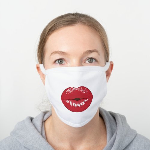 BIG GIANT BOTOX RED LIPS FUNNY LARGE CLOTH WHITE COTTON FACE MASK