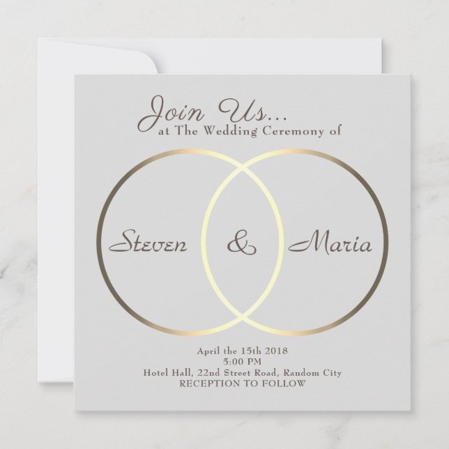 Big giant crossed golden rings invitation (Front)