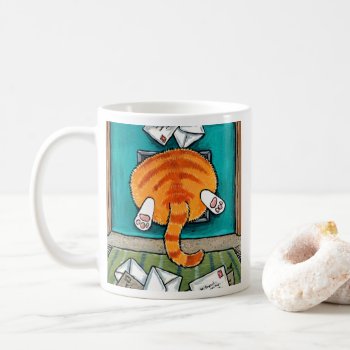 Big Ginger Tabby Butt In Cat Flap Coffee Mug by LisaMarieArt at Zazzle