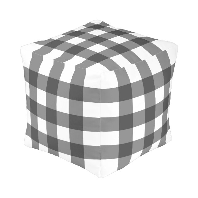 Big Gingham Pattern – Monochrome Pouf (Angled Front)