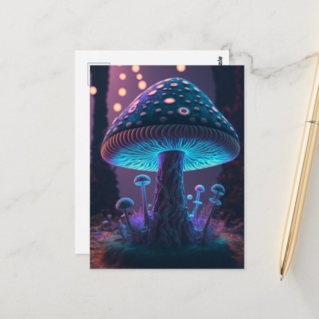 Big Glowy Mushroom - Purple & Blue Postcard (Front/Back In Situ)
