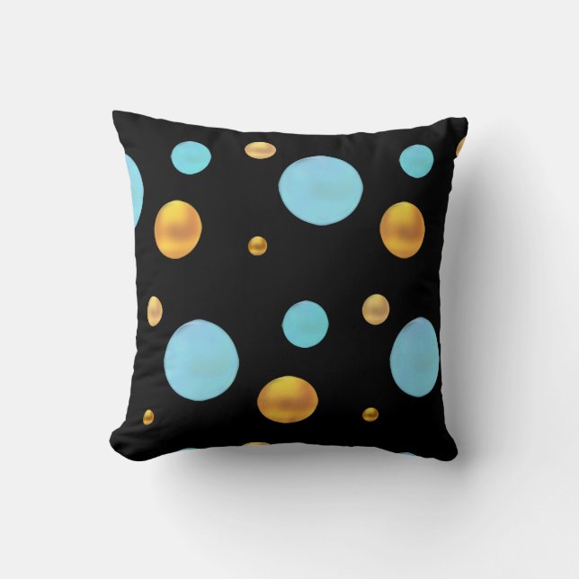 Big Gold and Turquoise Polka Dots Throw Pillow (Front)
