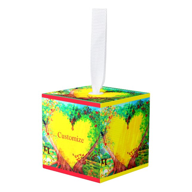 Big Gold Heart Thunder_Cove Cube Ornament (Front Angled)