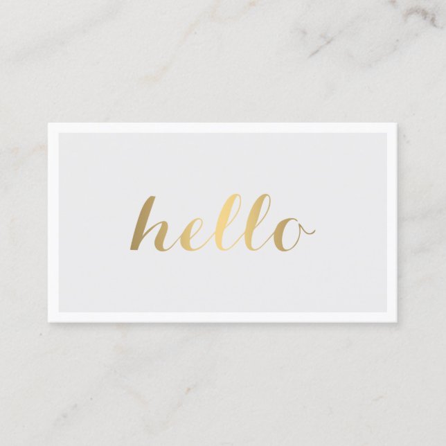 Big Gold Hello Gray and White Business Card (Front)