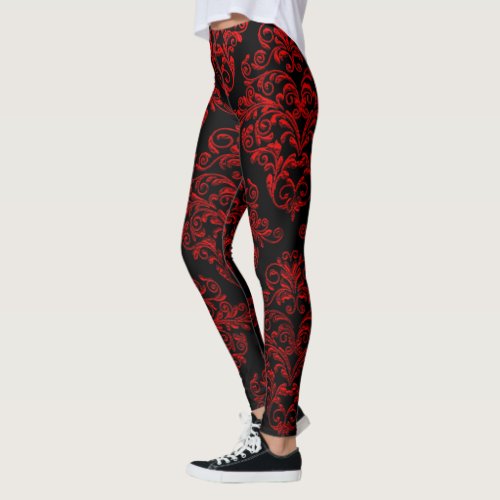 Big Gothic Damask Red Elegance Leggings