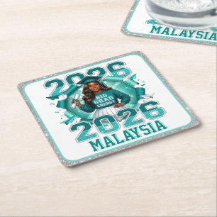 Big Grad Energy 2026 Black Girl Teal Glam Square Paper Coaster