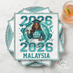 Big Grad Energy 2026 Black Girl Teal Silver Napkins