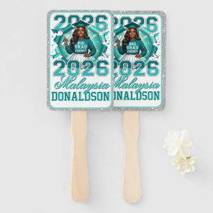 Big Grad Energy Teal Silver Black Girl 2026 Hand Fan