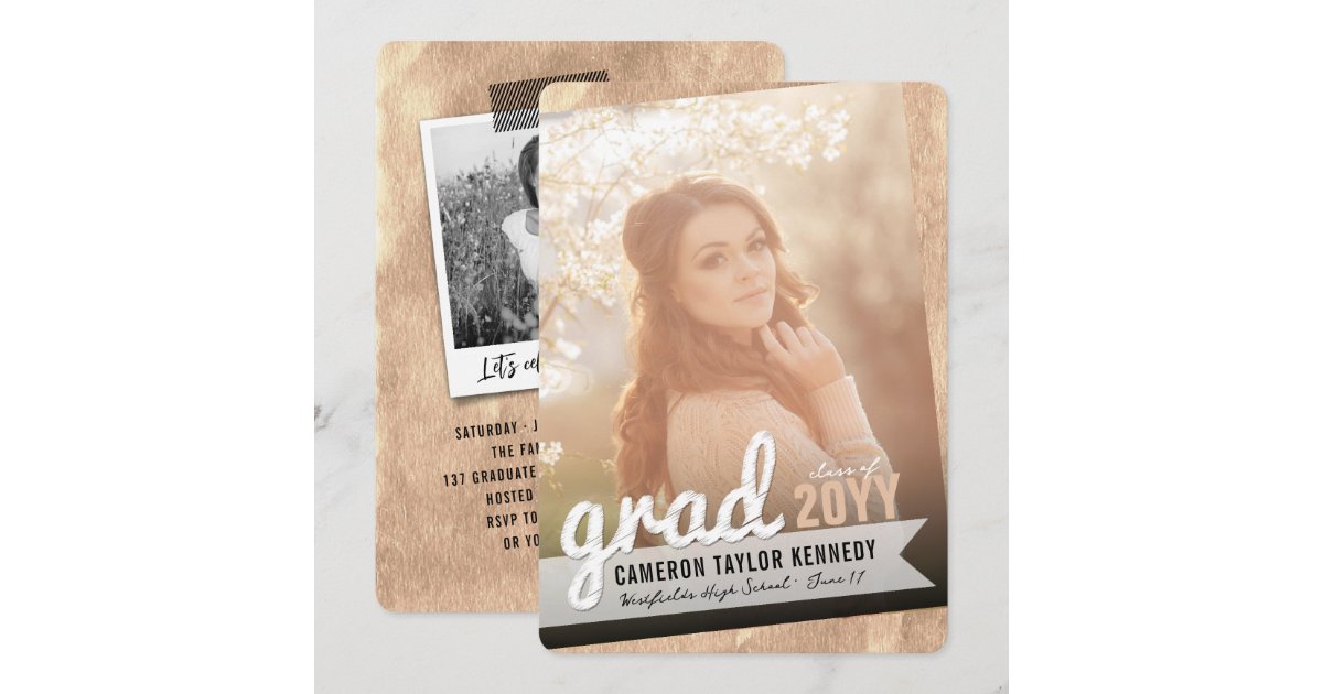 Big Grad Scribbles Bronze Foil Graduation Party Invitation | Zazzle