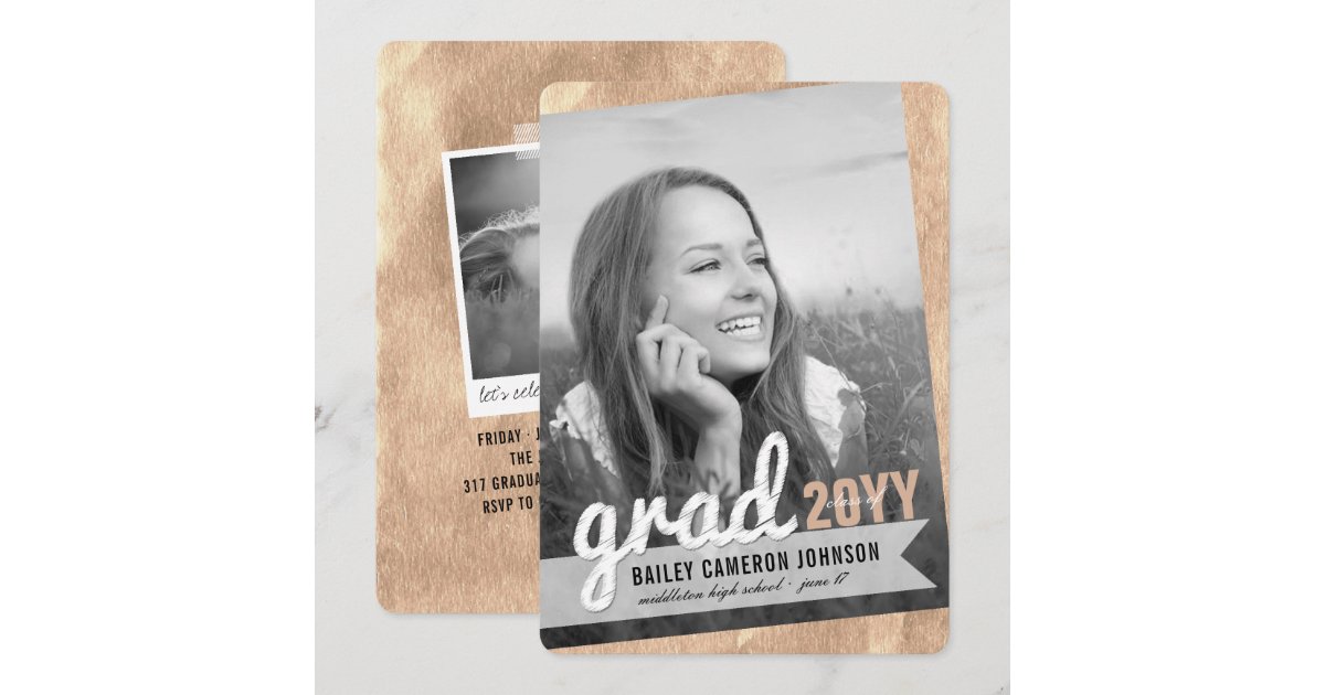 Big Grad Scribbles Bronze Foil Graduation Party Invitation | Zazzle.com