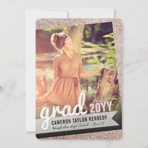 Big Grad Scribbles Bronze Glitter Graduation Party Invitation | Zazzle