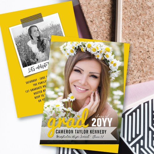 Big Grad Scribbles Photo Modern Graduation Party Invitation