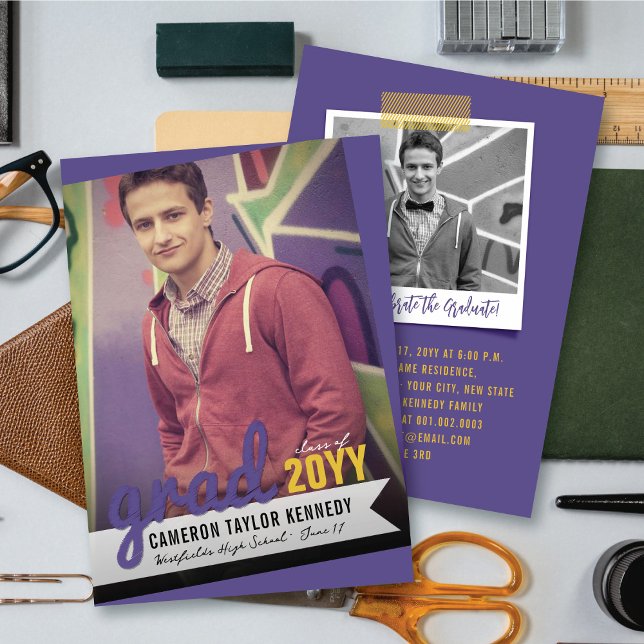 Big Grad Scribbles Photo Modern Graduation Party Invitation (Creator Uploaded)