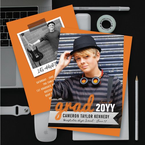 Big Grad Scribbles Photo Modern Graduation Party Invitation