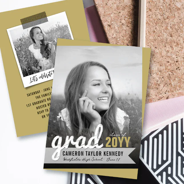 Big Grad Scribbles Photo Modern Graduation Party Invitation | Zazzle
