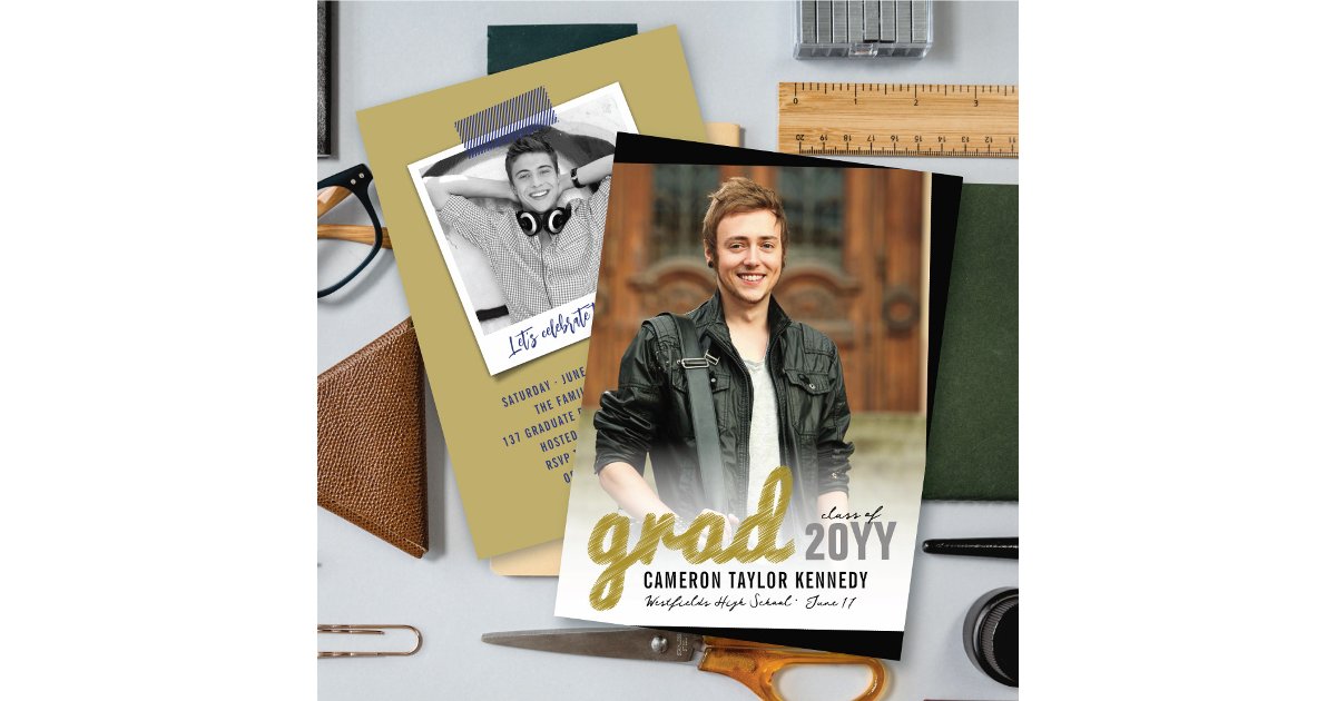 Big Grad Scribbles Photo Modern Graduation Party Invitation | Zazzle
