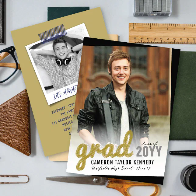 Big Grad Scribbles Photo Modern Graduation Party Invitation | Zazzle
