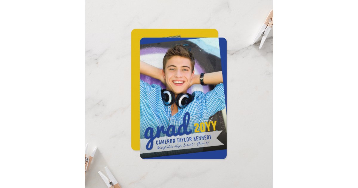 Big Grad Scribbles Photo Modern Graduation Party Invitation | Zazzle