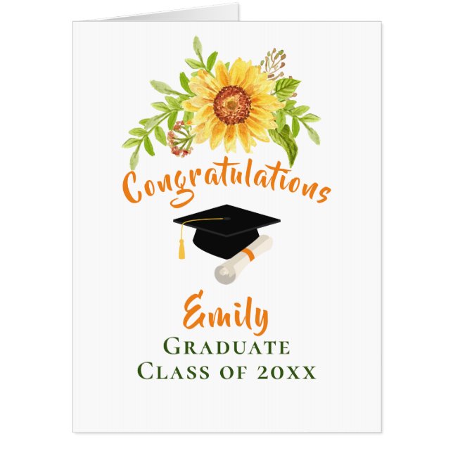 Big Graduation Congratulations Yellow Floral  Card (Front)