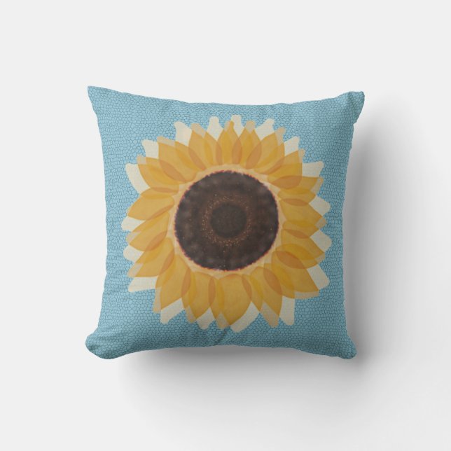 Big Graphic Sunflower Blue Hexagon Pattern Outdoor Pillow (Front)