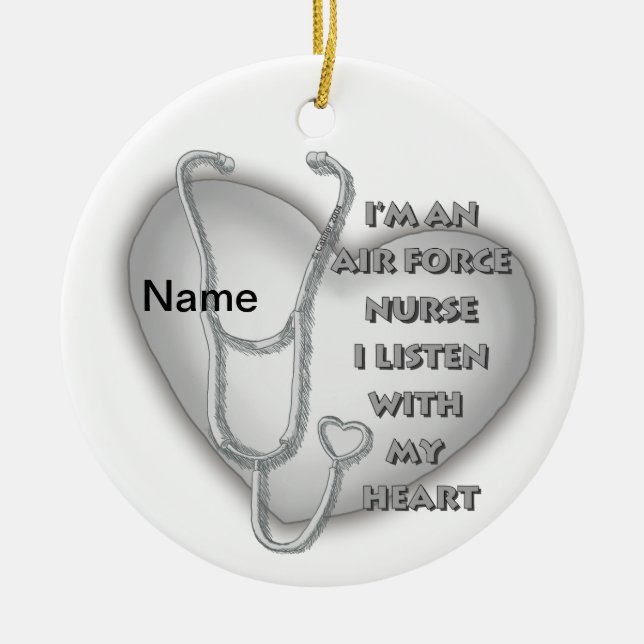Big Gray Heart Air Force Nurse Ceramic Ornament (Front)