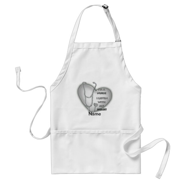 Big gray heart nurse  adult apron (Front)