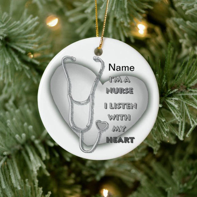 Big gray heart nurse  ceramic ornament (Tree)