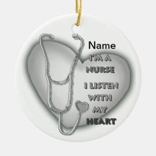 Big gray heart nurse  ceramic ornament