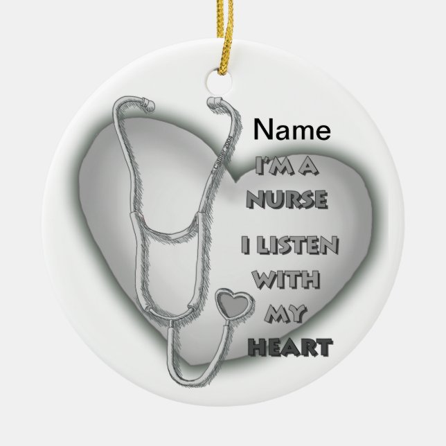 Big gray heart nurse  ceramic ornament (Front)