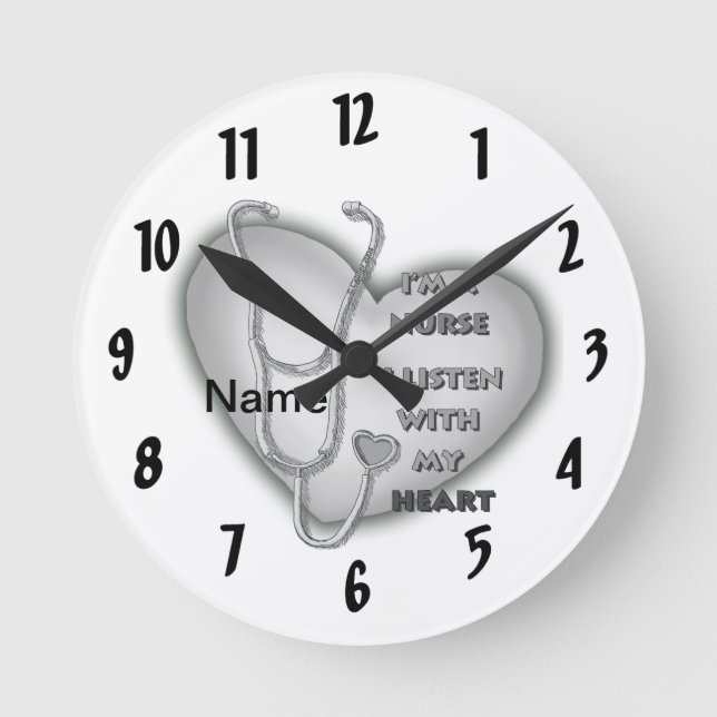 Big gray heart nurse  round clock (Front)