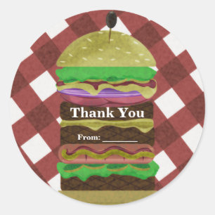 Big Greasy Hamburger Summer Cookout Red BBQ Party Classic Round Sticker