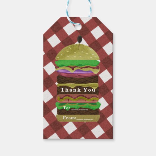 Big Greasy Hamburger Summer Cookout Red BBQ Party Gift Tags