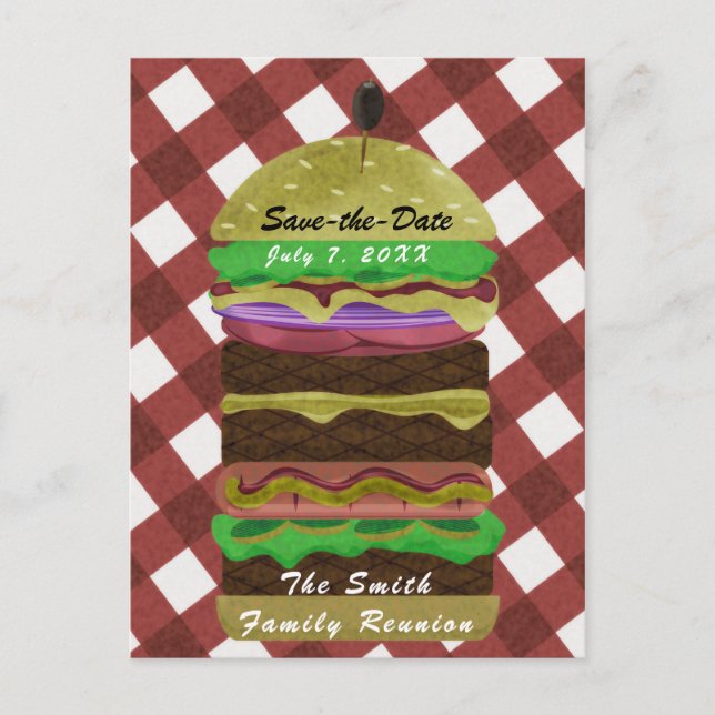 Big Greasy Hamburger Summer Cookout Red BBQ Party Invitation Postcard (Front)