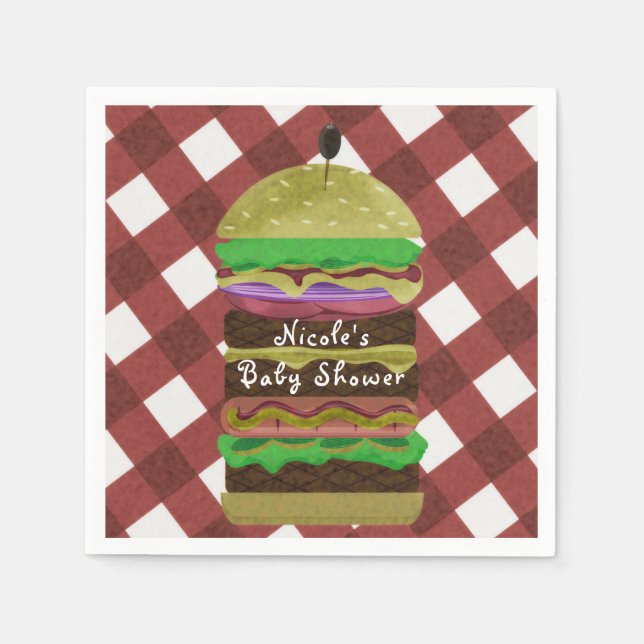 Big Greasy Hamburger Summer Cookout Red BBQ Party Paper Napkins (Front)