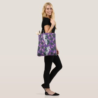Big green and white  leaves pattern tote bag