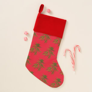 Big Green Buds on Red Background Personalized Christmas Stocking